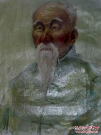 手绘布面油画：白胡子老人（57x40）