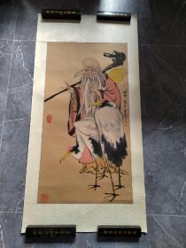 杜建国 国画寿星图 名人字画收藏保真 96*51CM