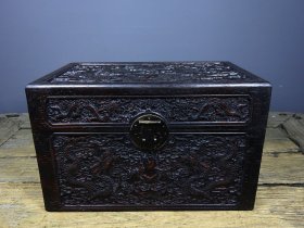 旧藏紫檀木雕刻精美礼盒箱子书箱龙 收藏送礼佳品