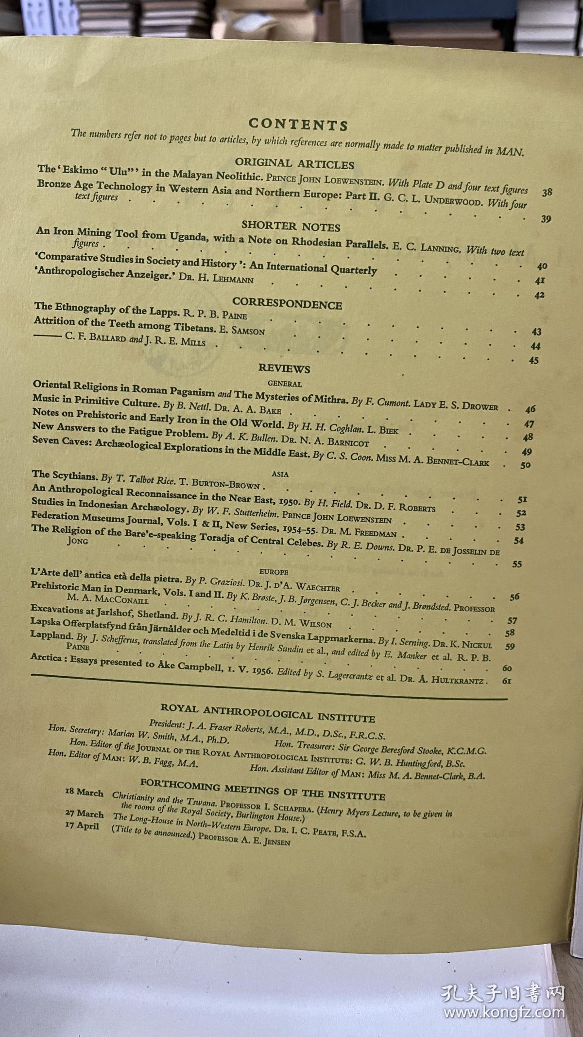 Man a monthly record of anthropological science Vol.LVIII Articles 38-61 March,1958