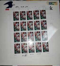 美国邮票--足球 1全（完整大版20 枚） 如图所示 全品原胶特殊