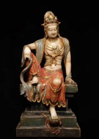 （议价） 唐代汉白玉彩绘自在观音工艺精美法相庄严高120cm宽62cm厚48cm