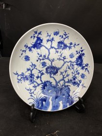 青花盘子，福寿如意，