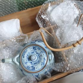 日本瓷器  茶具  一壶五盖杯  青花手绘  庆四郎窑