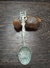 【西洋银器0028】老银器 埃及产纳芙蒂蒂女王纪念纯银勺 长10.2厘米 重10.7克