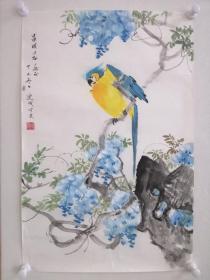 h.0340h 邱受成《藤萝鹦鹉》，著名画家，尺寸69x46，品相自然旧如图