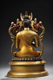 珍品旧藏收纯铜全铜高浮雕錾刻彩绘描金五方佛弥勒佛佛像一尊 工艺精湛 造像精美 重1500克 高26厘米 宽15厘米 255536
