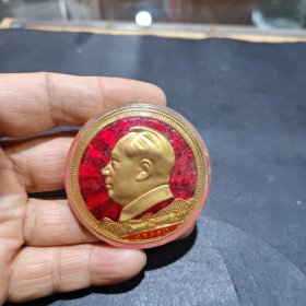 毛主席像章，塑料，手工上色，日出东方红，韶山，品相如图