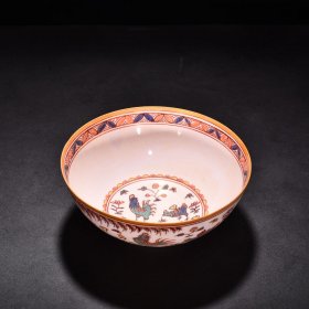 明成化五彩描金全家福鸡纹薄胎碗 高8.8厘米 宽21厘米