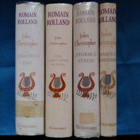 John Christopher (by Romain Rolland): Dawn and Morning / Storm and Stress /John Christopher in Paris / Journey's End -- a complete set of 4 volumes, cloth hardcovers 《约翰·克利斯朵夫》英文版 全四卷 布面精装本，共1724页