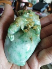 翡翠貔貅携子上朝手把件摆件