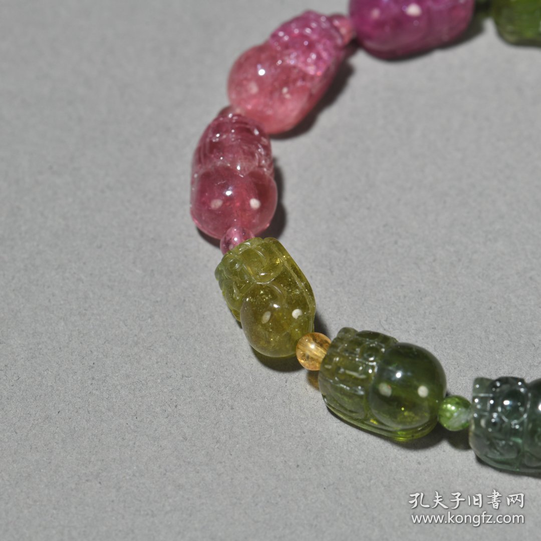 回流 多彩碧玺貔貅手串卡：1.3*09cm重31g