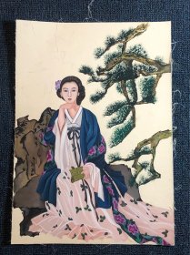 手绘仕女图-2（水粉，布面，长35cm，宽25cm，画工不错，喜欢的拍）