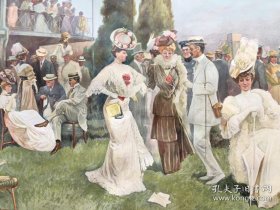彩色大幅平版印刷版画,赛马场，56*41cm，1890年创作。