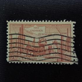 USA02外国邮票1953年美国购买墨西哥领土百年，地图与开拓者们 雕刻版 销 1全