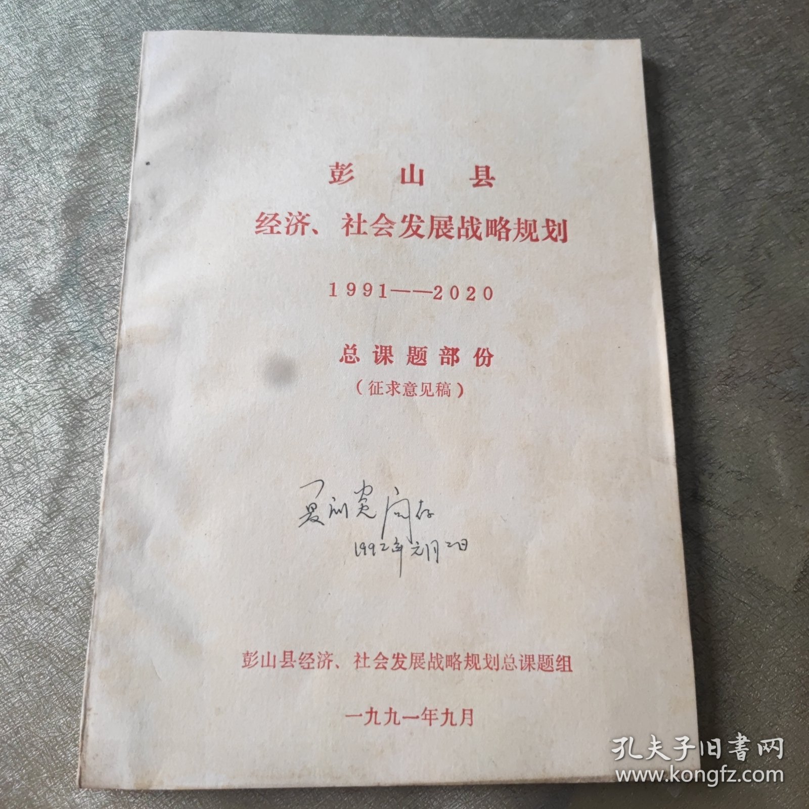 彭山县经济社会发展战略规划 1991至2020。总课题部分 征求意见稿