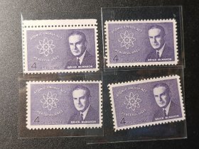美国邮票，1962年 参议员布莱恩·麦克马  和平利用原子能法 雕刻版，标价为1枚价格随机发