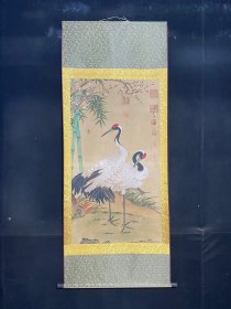 精品四尺手绘绢布中堂画双鹤图客厅定制大张挂墙国画