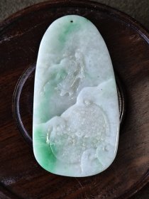 天然A翡飘阳绿瑞兽玉佩挂件