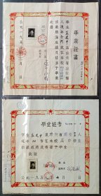 同一个人的1956、59年潮安第一中学（今潮州金山中学），初中，高中毕业证合售
