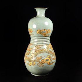 金器铜器黄金器皿铜鎏金掐丝瓷器花瓶摆件 约1045克