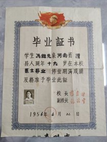 1956年山西省太原第二卫生学校·毕业证书