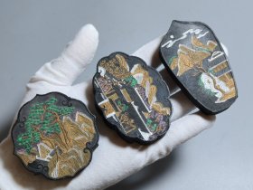 ​旧藏老油烟墨块，文房四宝，墨块 全品无瑕疵，未使用过的老墨，墨体硬朗，墨体犀纹明显，描金彩绘图案