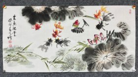国画小写意花鸟精品荷花金鱼《金鱼满堂》癸卯年(2023年)王学增,号:雪峰轩;现任:中国昊业书画研究院副院长、中国国际书画研究院理事理事、河北美协会员。 (画工精细)这种贵气文人气的写意画很难见了。最近清库 价格超低