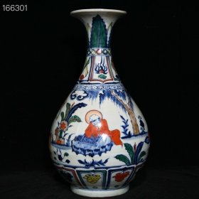 元博陵第款五彩人物故事纹玉壶春瓶古董收藏品瓷器