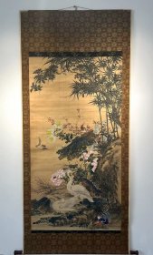 晚清唐画【花鸟水禽图】中古绢本，手绘。挂轴，唐物绘画，花鸟画。