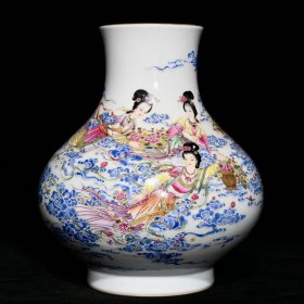 清乾隆粉彩天女散花纹尊，高26cm直径22cm