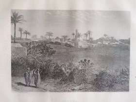 利雅德沙漠风光十九世纪中东建筑风景版画欧洲古董版画
