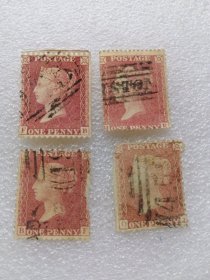 红便士邮票4张   ： 世界上第一枚邮票诞生于英国--------黑便士。1840年.5月  尽使用9个月后，便发行了第二枚邮票“红便士” 1841年2月10日 ———1879年12月。有齿孔的“红便士邮票，具备了现代邮票的所有特征，使用起来也方便多了，当称为今天有齿孔邮票的始祖。  原汁原味  永久保真  大面值稀少  详细如图所示………红便士邮票469