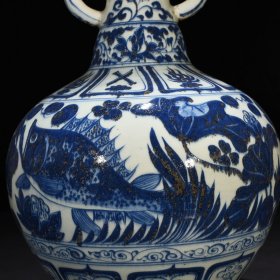 元青花鱼藻纹双耳瓶 50*30厘米