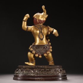 清代：铜泥金象鼻神造像