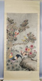 佚名花鸟古画《山鸡图》 尺寸：167*90cm。画工精湛。