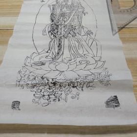 早期 木刻老版画一张 晚清老版~观音大士图 65/32.5cm，见图