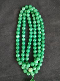 冰底飘绿翡翠珠子108一串，全品完好，保真翡翠，单个直径约1.2厘米