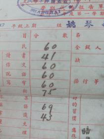 民国三十六年（1947年）上海市私立南洋小学校姚琴华成绩单（校长吴若安）
