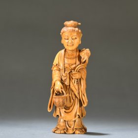 清代 鹿雕雕提篮观音摆件