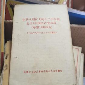 中共八届扩大的12中全会
关于中国共产党草案的决定