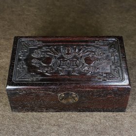 紫檀木雕刻【福寿如意】多宝盒收纳盒，长30厘米宽18厘米厚11厘米