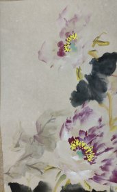 保真书画，海派画家，陈志宏牡丹国画67*45cm。原装裱立轴，右下少一轴头。