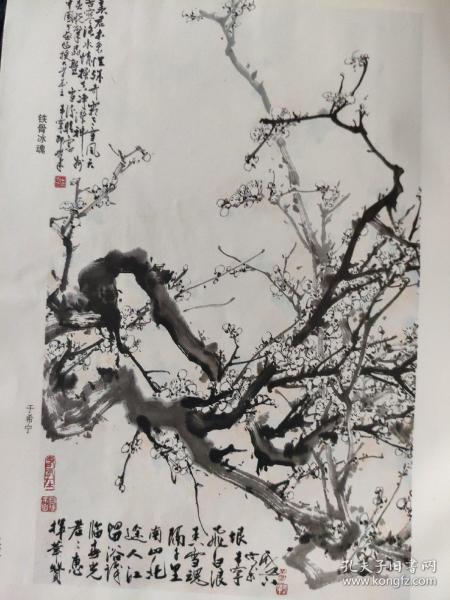 画页（散页印刷品）———书画——铁骨冰魄【于希宁】。梅花香自苦寒来【白雪石】1580