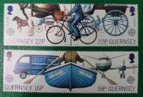 格恩济邮票 1988年欧罗巴-交通工具 通信-自行车 马车 汽车 船 飞机 4全新
