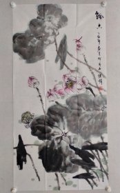 保真书画，广州名家，陈炜四尺整纸《荷香》竖幅国画137×69cm软片 陈炜，广州山水画协会副会长，广州开明画院秘书长，广州美协理事，广东省文史馆书画特聘画家