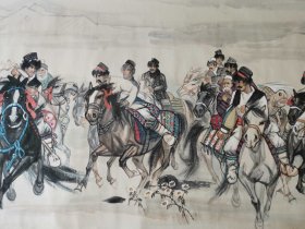 （回流字画） 精品纸本草原叼羊图长卷 画心89x360厘米 总长89x550厘米