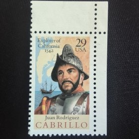 USA104美国邮票 1992年探险家航海家卡布里罗 1全 新 品相不好，如图