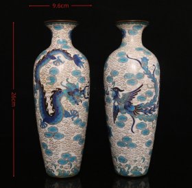 景泰蓝纯手工掐丝珐琅龙凤花瓶 尺寸：高26×肚颈9.6cm 重量：2954g（对）