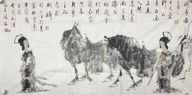 王阔海 四尺整附加合影
          原名王克海，1952年生于山东招远，1989年毕业于解放军艺术学院国画系。中国美术家协会理事，中国画学会理事，中国工笔画协会常务理事，第二炮兵政治部创作室专职画家，中央国家机关美术家协会z席国家一级美术师。